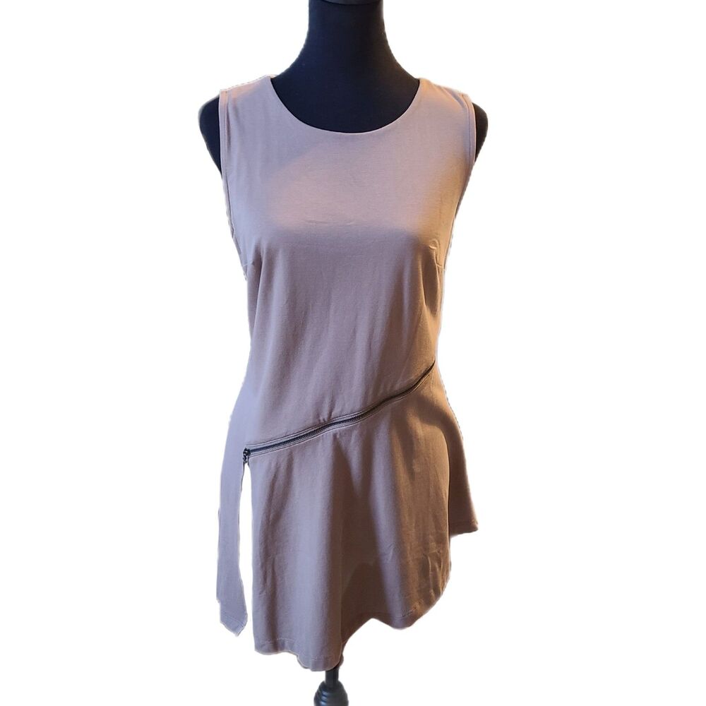 H by Halston Mocha Brown Asymmetrical Zip Tunic Top Size S (4 - 6)